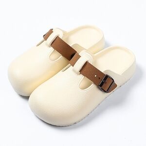 Cream Slip-On Clog with Brown Adjustable Strap - Women Shoes